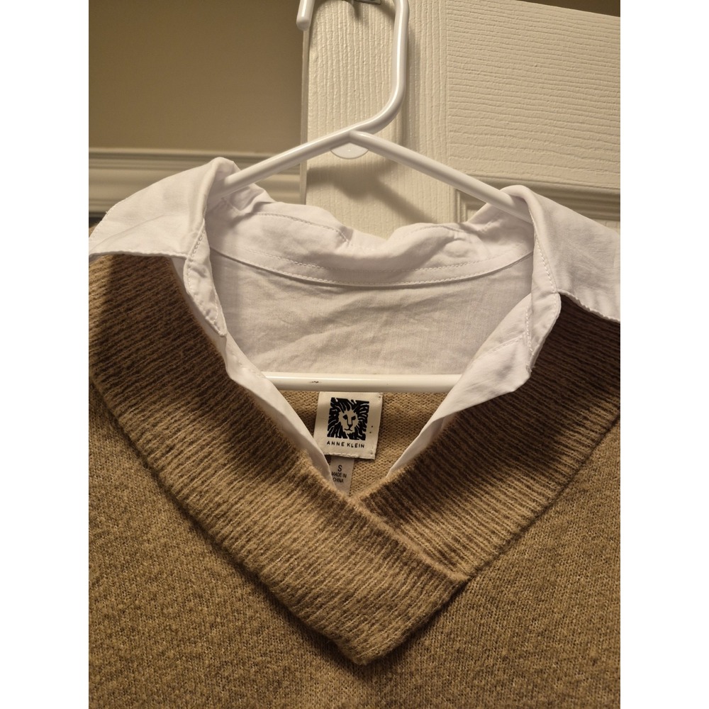 Anne Klein Sweater Blouse Career Top Office‎ Tan Jumper Size S GUC - Picture 2 of 9